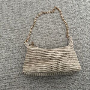 Elegant Cream Woven Chain Shoulder Bag